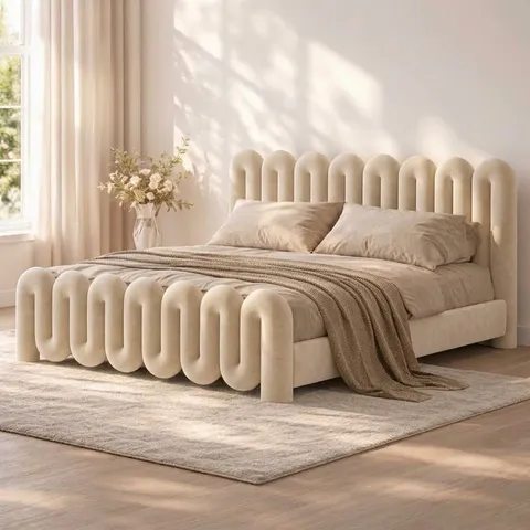 Arcadia Bed Set - Headboard & Base — Beige