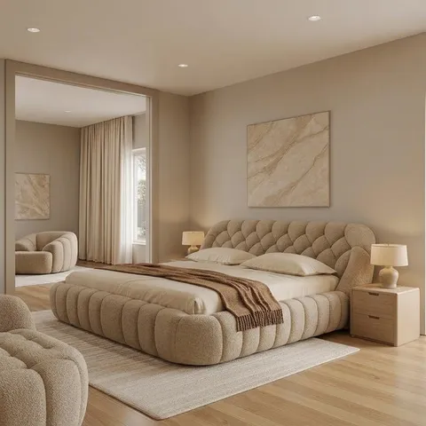Ciaro Bed Set - Headboard & Base — Beige
