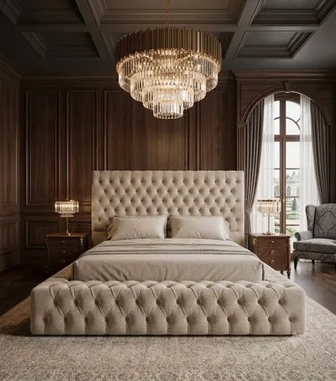 Daria Bed Set - Headboard & Base — Beige