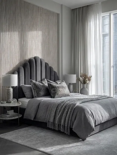 Raine Bed Set - Headboard & Base — Gray