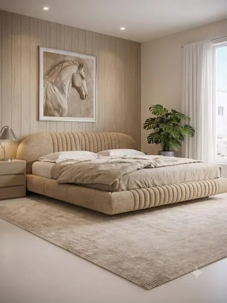 Mello Bed Set - Headboard & Base — Beige