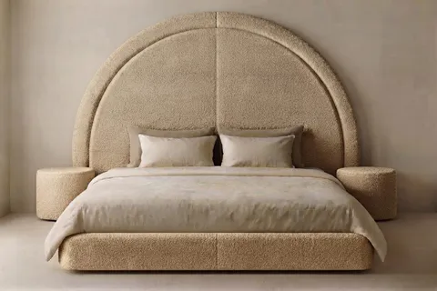Reba Bed Set - Headboard & Base — Beige