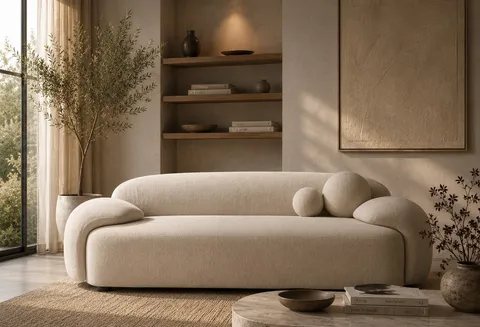 Sculpted Modern Sofa — Beige